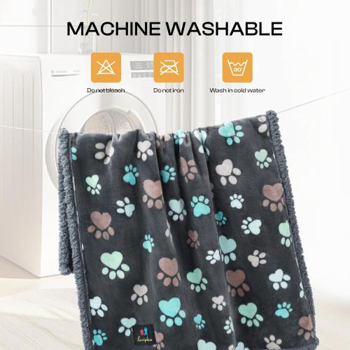 Luciphia Waterproof Pet Blankets Whith Paw Print for Couch Sofa Bed Cover, Liquid Pee Proof Soft Fluffy Dog Blanket Washable, Reversible Furniture Protection Puppy Cat, Bone, X-Large(57 x 65)