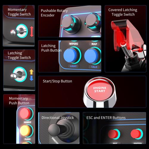 PXN CB1 Gaming Button Box – Sim Drive Control with 19 Buttons (9 Types), 30 Programmable Options, RGB Backlight, USB – Compatible with Windows PC – For Racing, Truck, Farming & Flight Simulators