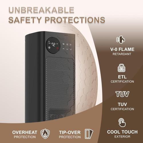 Tower Heater for Large Room 1500W Space Heater with Thermostat Remote 70° Oscillation Child Safety Lock 12H Timer