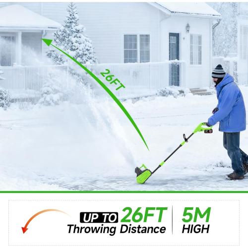 21V Cordless Snow Shovel, 16-Inch Brushless Cordless Snow Blower with 2Pcs 3000mAh Recharge Batteries, Lightweight Electric Snow Plow for Driveway, Sidewalk & Patio Winter Snow Removal- No Wheels