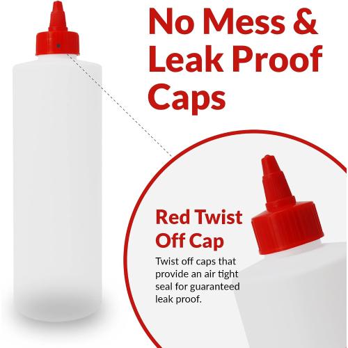 Reli. Plastic Squeeze Bottles, 16 oz. | 8 Pack | Condiment Squeeze Bottles for Sauces | Clear w/Red Twist Cap | 16 Ounce Hot Sauce, Ketchup | Condiments, Olive Oil, Liquids