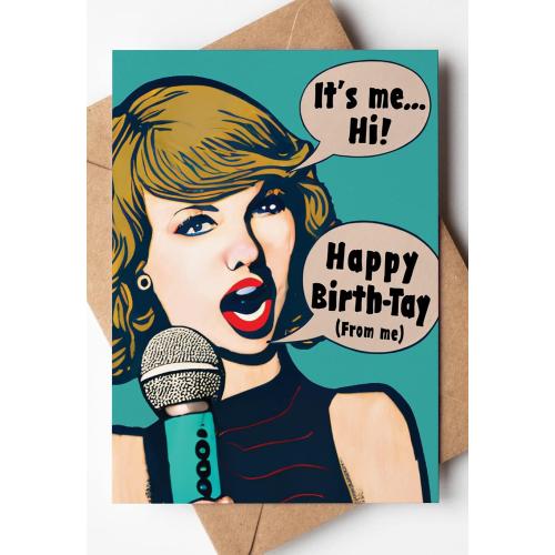 Katie Doodle Funny Birthday Card - Taylor Pop Art Style - Great Swift Merch for Sweet 16, 13th, 18th, 21st, 30th, 40th Birthday Gifts for Women Girls Her - Includes Card (5x7 inch) & Kraft Envelope