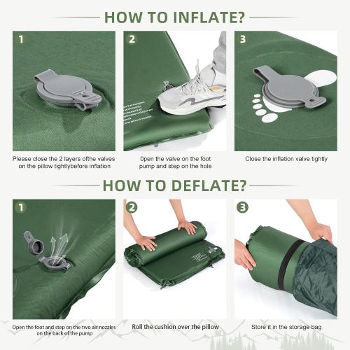 Memory Sleeping Pad, 3.1 Ultra-Thick Foam Sleeping Mats for Camping, Easy Inflate&Deflate,9.5 R-Value Insulated Camping Mattress Pad with Pillow, for Car Travel Tent