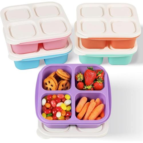 Snack Containers, Reusable Stackable 4 Divided Compartments Bento Snack Box Meal Prep Containers with Snacks, Fruits, Nuts, Cookies, Candies [5 Pack]