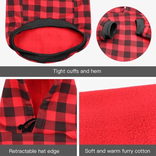Red Plaid Dog Hoodie Sweater for Dogs Pet Clothes with Hat and Pocke