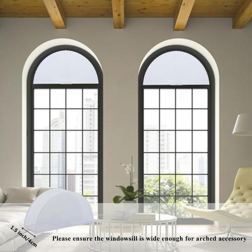Arch Window Shade Radius 18 inch Half Circle Arched Non-Woven Stick on Cut to Size self Adhesive Light Filtering Half Moon Round Window Covering Pleated Blinds for Front Door