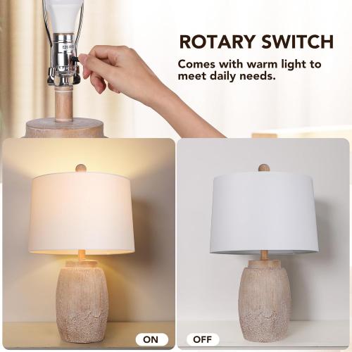 QiMH Farmhouse Table Lamps for Living Room, Bedside Lamps for NightStand, 23 Rustic Vintage Table Lamp with Natural Earth Finish, End Table Lamp for Bedroom Reading Office Entryway, Included LED Bulb