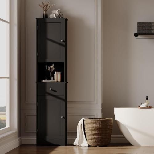 Size 14.96 W x 11.61 D x 63.38 H Color Black Tall Bathroom Cabinet, Storage Cabinet with 2 Doors & 2Drawer, with Ajustable Shelve, for Bathrooms, Kitchens,Entrances,Bedrooms（Black）