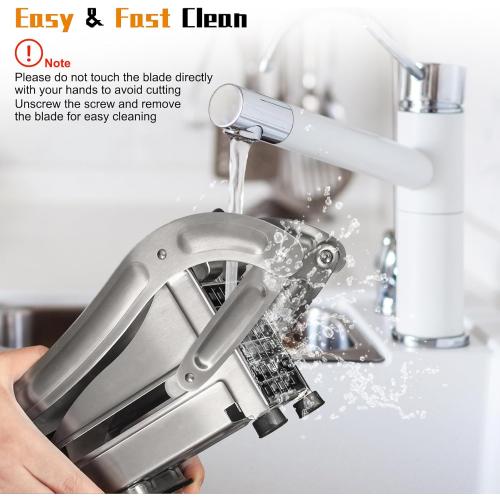 French Fry Cutter, Stainless Steel Potato Cutter, Potato Slicer, Includes 2 Blade Size Cutter Options and No-Slip Suction Base, Perfect for use with Air Fryer