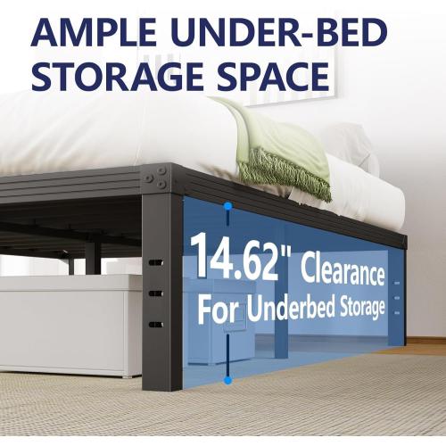 16 Inch High Metal King Bed Frame, Platform King Size Bed Frame No Box Spring Needed, Easy to Install, Noise Free, Sturdy