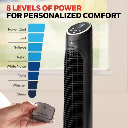 Honeywell QuietSet Whole Room Tower Fan-Black, Oscillating Tower Fan with Remote, HYF290B