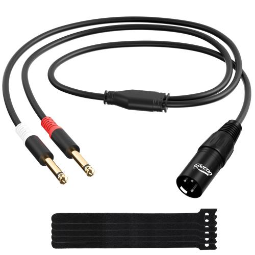 Elecan 3-Pin XLR Male to Dual 6.35mm 1/4'' TS Male Y Splitter Converter Cable 20 Ft, Double Mono to XLR Microphone Cable Stereo Audio Interconnect Adapter Cord for Mixer AMP Speaker 5 Ties