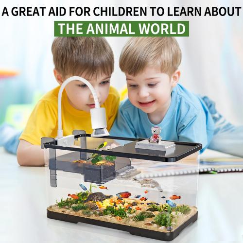 (Tank   Light   Filter   Filter Balls) Turtle Tank Kit, Turtle Tank Starter Kit,Bottom Drainage, Multi-Function Areas for Turtles, Crabs,Fishes, Amphibians,Reptiles. (15.75 x 8.64 x 8.64 Inch)