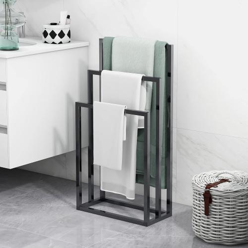 Size 3 Tiers Black Metal Towel Rack Chrome Tall Industrial Modern Freestanding Towel Holder for Bathroom Accessories Organizer for Bath Storage & Hand Towels,Washcloths,Next to Tub or Shower