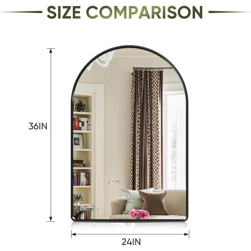 Suidia 24 x 36 Bathroom Mirror, Bathroom Vanity Mirror Metal Framed, Wall-Mounted Mirrors for Bedroom, Living Room, Entryway, Hallway, Black, Arch Style