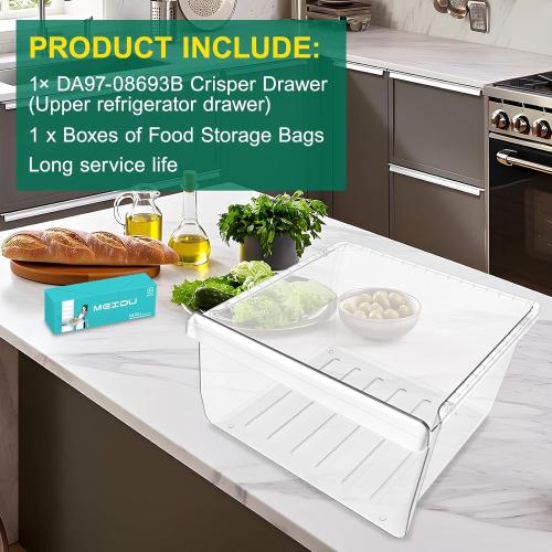 UPGRADED DA97-08693B Refrigerator Crisper Drawer Replacement Compatible with Samsung Fridge Crisper Drawer Parts RS25J500DSR RS25J500DSG DA97-08693A RS25H5000BC Upper Refrigerator Crisper Drawer Bin