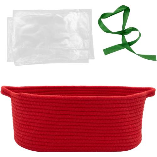 Woven Basket with Gift Bags and Ribbons, 14X 10 X 6 Storage Basket Red | Gift Storage Organizer Basket Bin Shelf Shelves Cotton Rope Basket for Nursery, Pet Toys