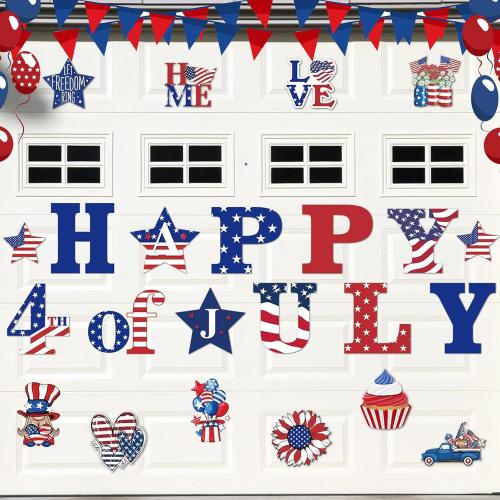 Kanayu 23 Pcs 4th of July Garage Door Magnets Patriotic Garage Decoration Magnet Sticker Flag Star Door Decal Car Memorial Day USA Flag Decorations for Independence Day Party Home Car Fridges