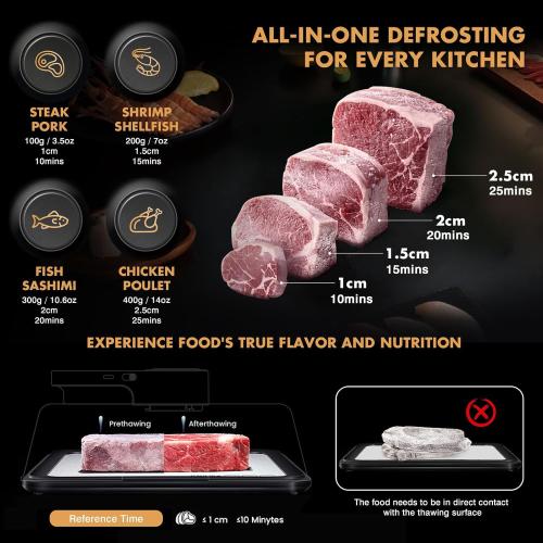 Rapid Defrosting Tray for Frozen Meat, Meat Thawing Tray for Frozen Meat with Airflow Technology, Meat Defroster, Smart Defrosting Mat, Thawing Mat, No Cold/Warm Water Required, Black