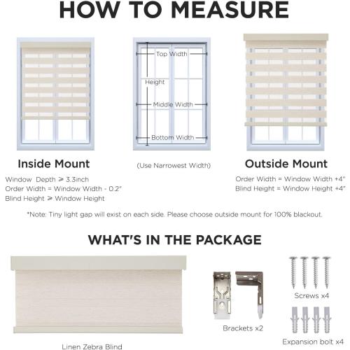 Joydeco Linen Zebra Blinds for Windows, Cordless Privacy Light Filtering Dual Layer Window Shades, Free-Stop Roller Blinds for Home, 33” W x 72” H