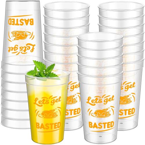 12 Pack 16 oz Thanksgiving Reusable Plastic Cups Thanksgiving Stadium Cups Gobble Design Thanksgiving Party Supplies Clear Fall Cups for Dinner Celebration Friendsgiving Party (Stylish)