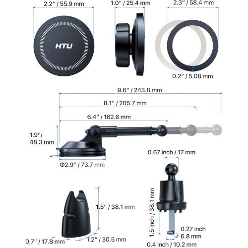 HTU 2025 Upgraded for Magsafe Car Mount [80LBS Strongest Suction & Military-Grade] Powerful Magnetic Cell Phone Holder for Car Dashboard Windshield for iPhone 16 15 14 Pro Max Mini (Black)