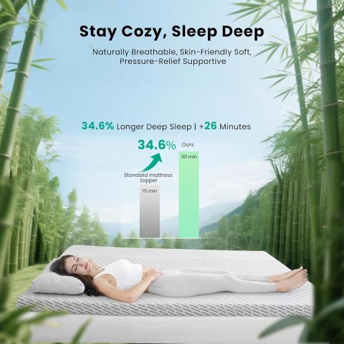 Bamboo Mattress Topper Twin Size 3 Inch, Cooling Gel & Bamboo Charcoal Memory Foam Mattress Topper for Back Pain Relief, Firm Dual-Layer Foam Bed Pad with Removable Cover College Dorm