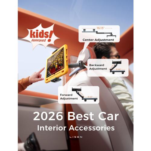 LISEN for iPad Holder Car Road Trip Essentials Activities for Kids Gifts, Car Accessories for Women Interior Truck Essentials, 3in1 Tablet Holder Back Seat Car Organizer Camping Headrest iPad Mount
