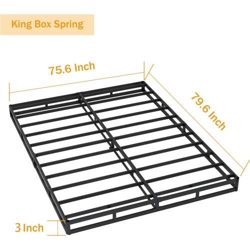 SHLAND Box Spring King - 3 Inch Heavy Duty Low Profile Metal King Box Springs for Bed, Mattress Foundation, Easy Assembly,Easy Clean Cover
