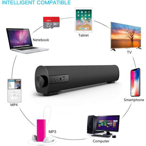 Portable Soundbar for TV/PC, Outdoor/Indoor Wired & Wireless Bluetooth 5.0 Speaker with Remote Control and Coax Cable, 2X5W Mini Home Theater Sound bar with Built-in Subwoofers for Projector (Updated)