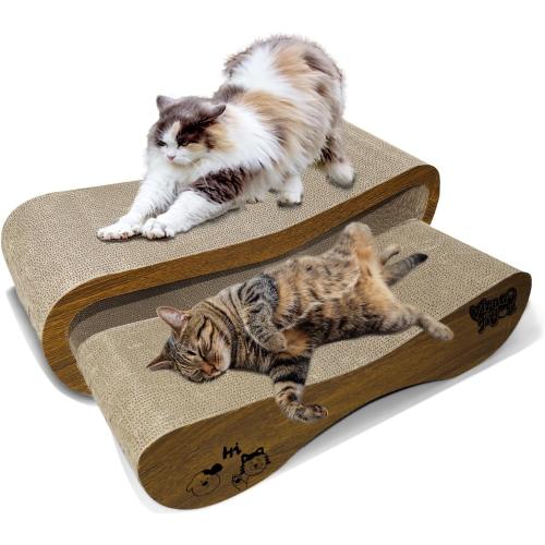 2 in 1 Cat Scratcher Lounge, Premium Cat Scratching Board, Cat Scratcher Set, Scratch-Resistant Cat Scratching Post Large (27.5L X 9H in.) and Small (24.5L X 6H in.), Corrugated Cardboard