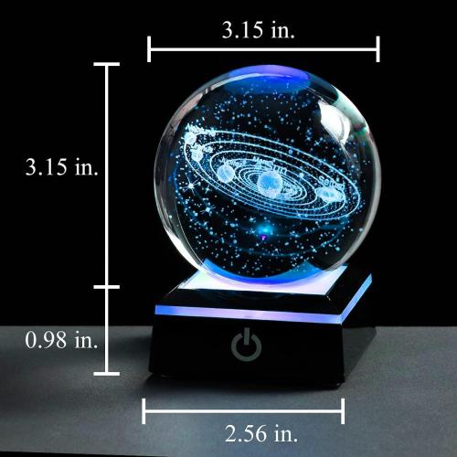 3d Solar System Model Crystal Ball 80mm 3.15inch - Outer Space Astronomy Gifts Room Decor Crystal Sphere Unique Gifts For Men Him Best Birthday Dad Physics Science Teacher Night Light Planet Lamp