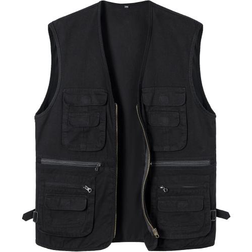 Size 3XL Men's Sleeveless Fishing Vest with Multi-Pocket Black