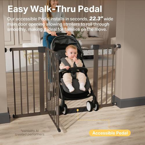 Cumbor 29.7-51.5 in Extra Wide Baby Gate for Stairs, Dog Gate Indoor Brown | Mom's Choice Awards Winner, Auto Close with Double Lock for Doorways, Child Gate for Toddlers & Pets, Pressure Mounted