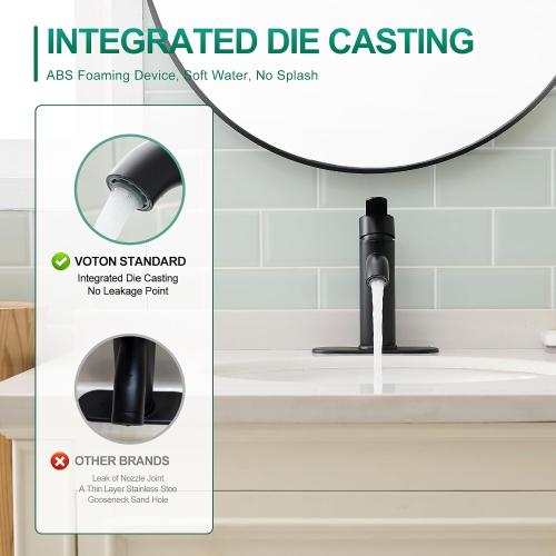VOTON Matte Black Bathroom Sink Faucet, Single Handle Stainless Steel for 1 or 3 Hole Faucet for Bathroom Sink with Deck, Pop-up Drain and Supply Hoses