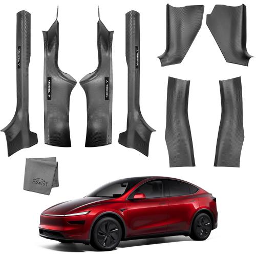 8PCS Door Sill Protector for Tesla Model Y Juniper Door Entry Guard Anti-Kick Full Protect Door Entry Cover for 2025-2026 New Model Y Juniper Interior Accessories(Carbon Fiber Pattern)