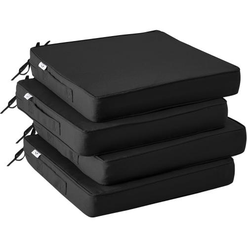 Outdoor Chair Cushions Set of 4,Waterproof Outdoor Seat Cushions for Patio Furniture,Patio Chair Cushion with Handle and Ties, Square Out Door Chair Pads,19 x 19 x 3, Black