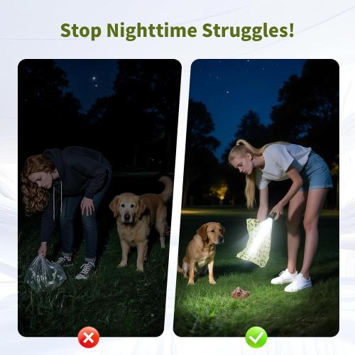Dog Poop Bag Holder with Flashlight, USB Rechargeable, Doggie Waste Bag Dispenser for Leashes, Includes 1 Roll Extra Thick Bags, Clip & Holder - by PetIsay(Black)