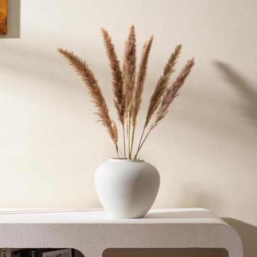 Ceramic Vase Matte White with a Rustic Texture, Flower Modern Trendy Minimalist Utensil Holder Farmhouse Round Vintage vase Bookshelf Dining Table Coffee Table Decor, Size 7 (18cm) 1 Pack