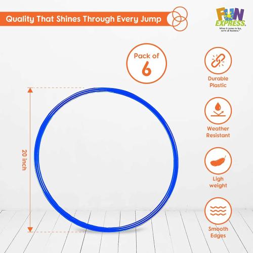 Fun Express Large 20 Inch Obstacle Course Agility Rings Set of 6 - Professional PE Equipment for Elementary School Physical Education | Carnival Games Ring Toss for Kids Outdoor Play & Field Day