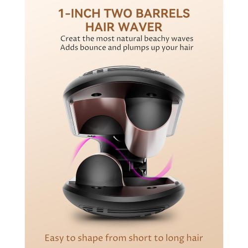 ANWA Double Barrel Hair Waver Crimper Tool, 1 Inch (25mm) Wavy Hair Crimper Iron for Women Beach Waves, Ceramic Deep Beach Wave Curling Iron Black***