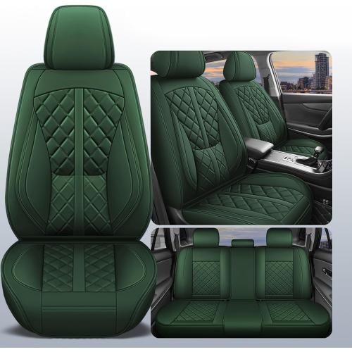 otoez Car Seat Covers Full Set, Universal Leather Seat Cover 5 Seat Waterproof & Breathable Automotive Seat Protector Full Coverage for Cars Sedens, Trucks, SUVs, Vans (Green)