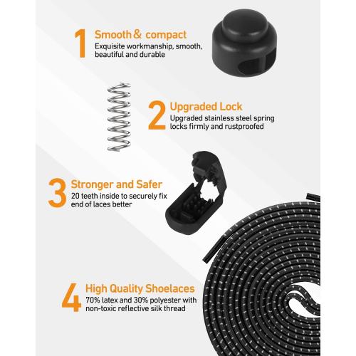AMLY Elastic No Tie Shoe Laces - Tieless Shoelaces for Adults and Kids - 4 Pairs, Heavy Duty Shoe Strings for Sneakers