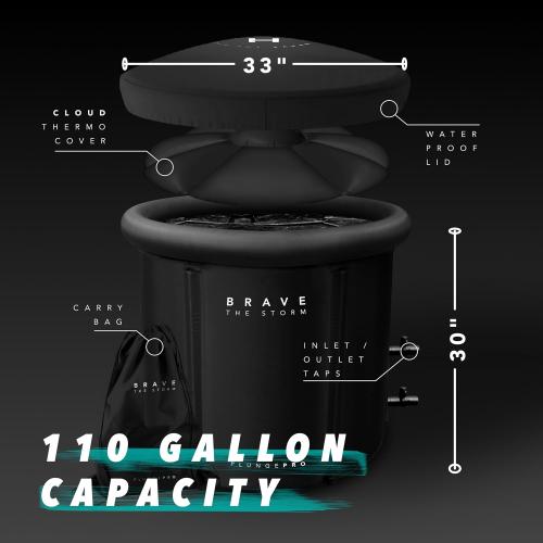 Black 30 Cold Plunge Tub for Ice Baths at Home - 110 Gal Outdoor & Indoor Cold Water Plunge Tub with Lid - Water Chiller Compatible - XL Recovery Cold Plunge for Athletes - Portable Ice Bath & Accessories