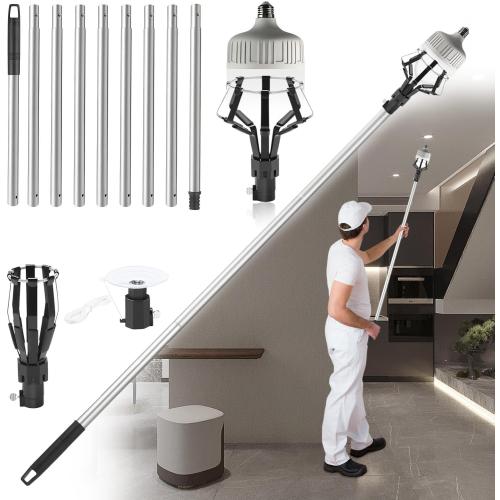 Upgraded 12FT Light Bulb Changer for High Ceilings, High Reach Light Bulb Removal Tool with Baskets and Suction Cup and Pole Extension for Recessed Lights and Standard Bulbs