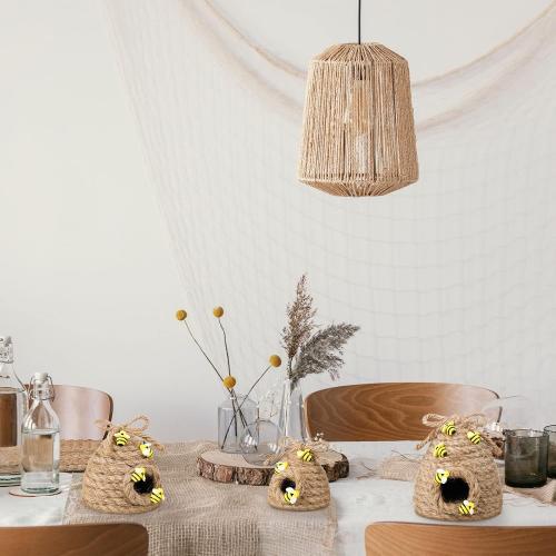Jutom 3 Pcs Bee Hive Decor Honey Bee Tiered Tray Decor Summer Spring Honeybee Decorations Mini Jute Farmhouse Beehive for Kitchen Table Shelf Home Coffee Bar Themed Party(Vintage Color)