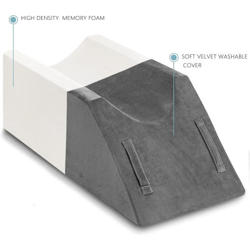 UBBCARE Leg Elevation Pillow for Leg/Knee Surgery Recovery, Memory Foam Leg Pillow with Velvet Washable Cover, Small Grey