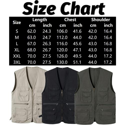 Size 3XL Men's Sleeveless Fishing Vest with Multi-Pocket Black