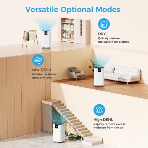 4000 sq.ft Dehumidifier for Basement, Trazico 45 Pint Dehumidifiers for Home with Drain Hose, Smart Humidity Control, 24H Timer, Auto Defrost, Ideal for Large Room, Bathroom, Bedroom, Garage, Black