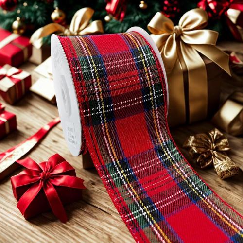 Designer's Shop WR 63-5187 Holiday Tartan Plaid Wired Ribbon 2.5 x10 Y